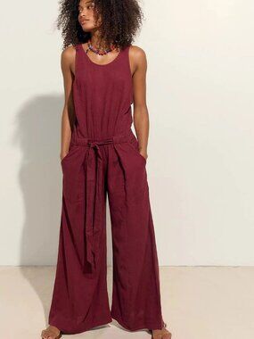 Free People Free-Est Sandshell Linen Linden One-Piece Jumpsuit Dress XL 290471